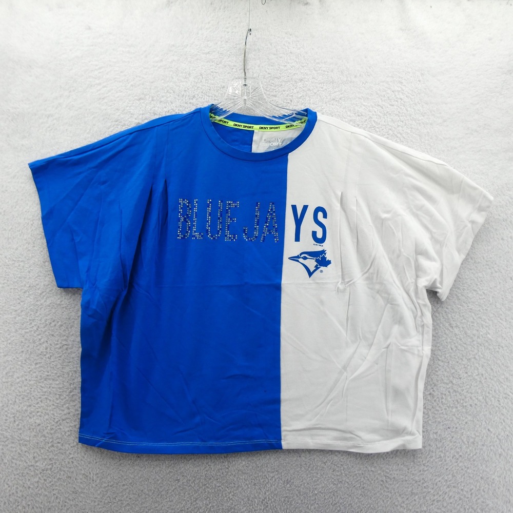 DKNY Sport Shirt Womens Small Toronto Blue Jays Blue White‎ Rhinestone MLB Vtg